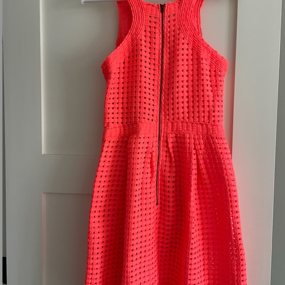Anthropologie Bright Coral Crochet Detail Fit and Flare Dress | Size 0 - Picture 6 of 8